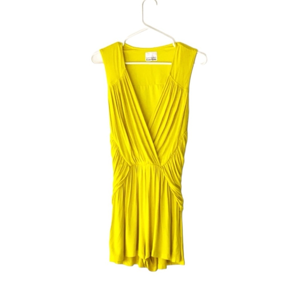 Kardashians for Bebe Collection Neon Yellow Romper | Sleeveless | Deep V Plunge